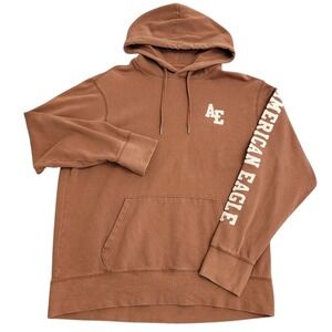 American Eagle Hoodie Mens Large Brown Spellout‎ Arm Sweatshirt Retro